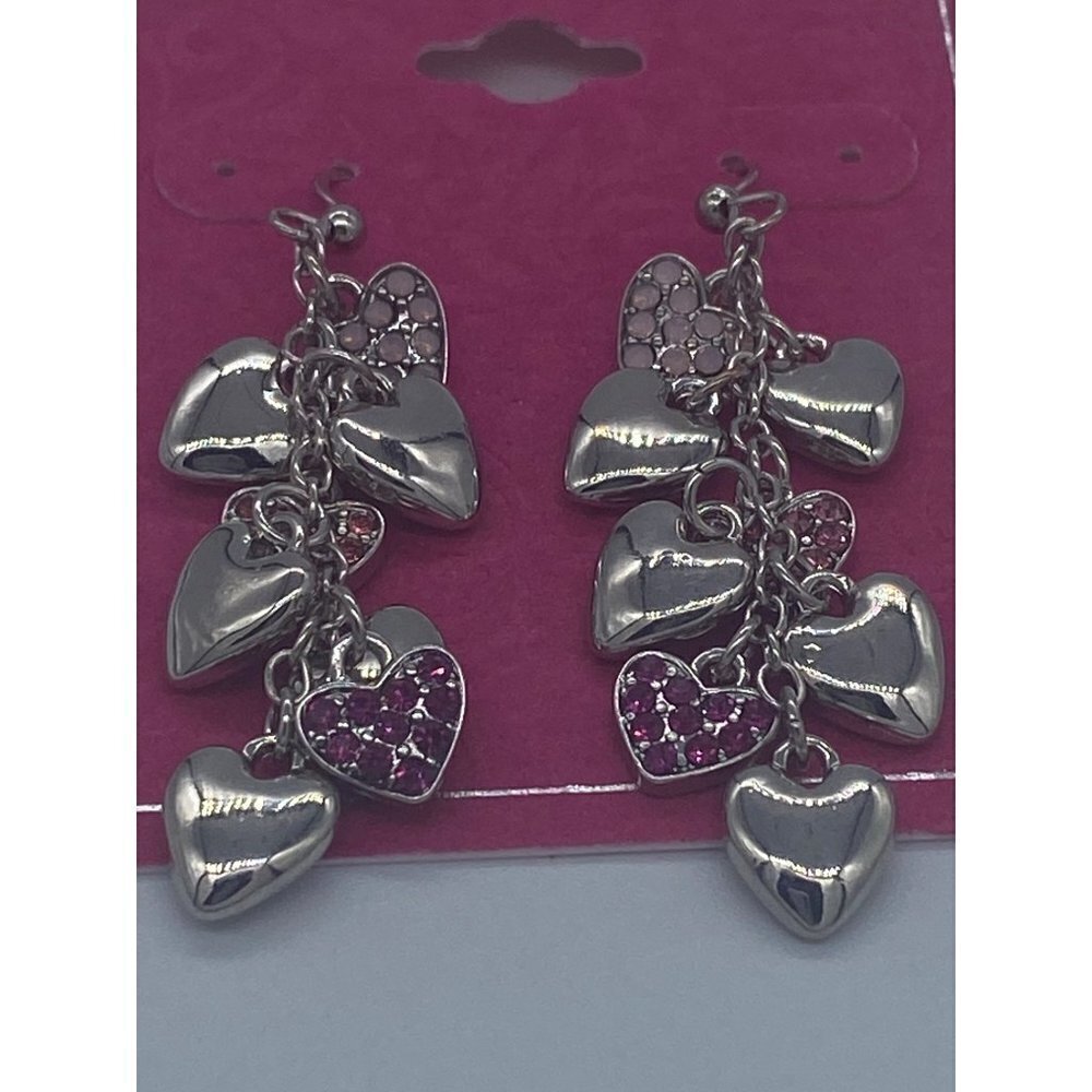 Holiday Lane Silver-tone Pave Rhinestone Heart Shaky Charm Linear Drop Earrings - Picture 4 of 8